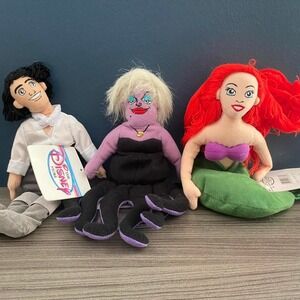Vintage Disney Store‎ The Little Mermaid Bean Bag Plush Set NWT